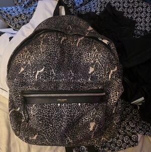 Saint Laurent Black and White Leopard Like Print Hunting Backpack